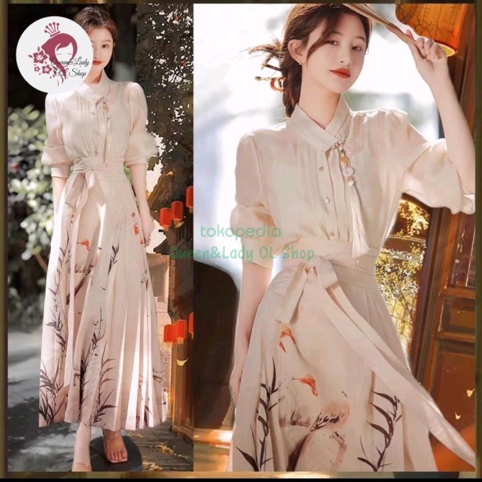Lellay - Setelan Kemeja Hanfu Cheongsam Qibao Modern Gaun Motif Style Impor