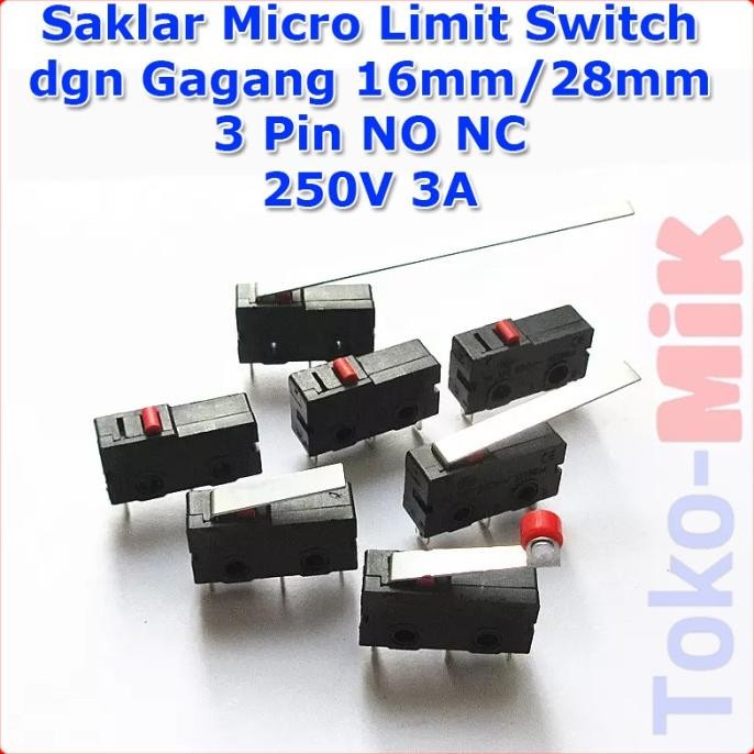 Baru MICRO LIMIT SWITCH DENGAN GAGANG 250V 3A NO / NC SPDT 3 PIN tokmi99 Kualitas Baik