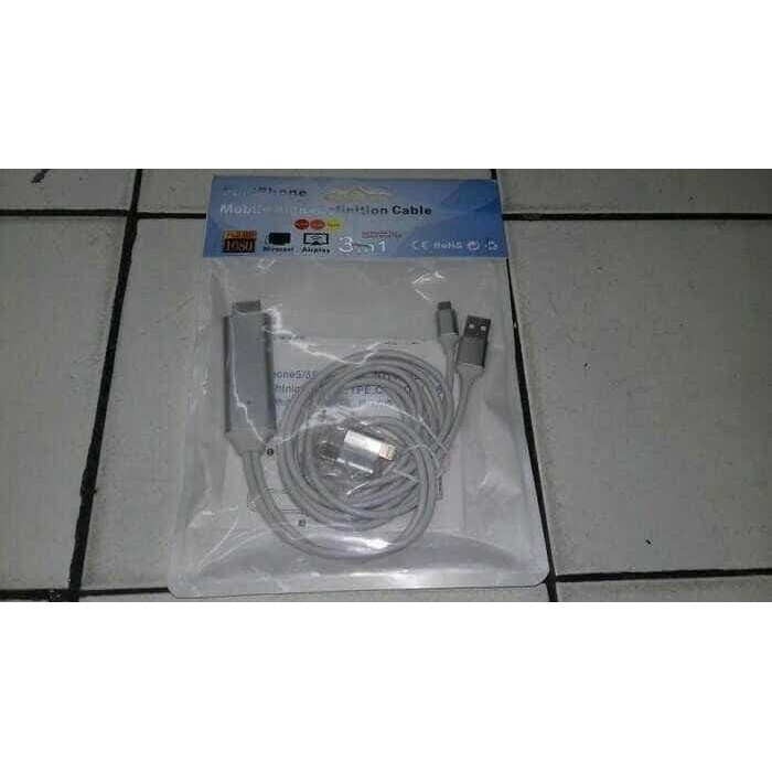Spesial Kabel Mhl 3 In 1 Iphone, Usb Type C, Micro Usb Full Hdtv 1080