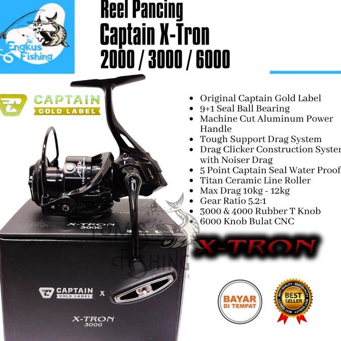 Reel Pancing CAPTAIN X-TRON 2000 / 3000/ 6000 Gold Label (9+1 Bearing) Power Handle - Engkus Fishing