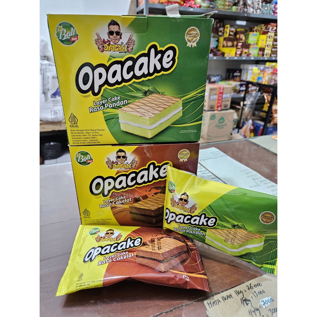 

Opacake Bolu Rasa Cokelat Pandan 1 Box isi 10 Pcs