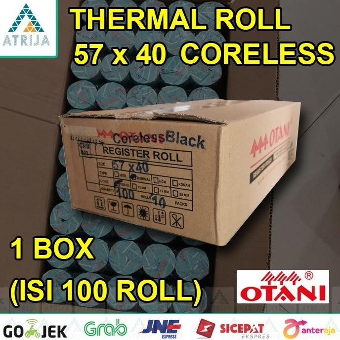 

TERLARIS - 1 BOX (100) CORELESS Kertas Struk Thermal Roll OTANI Black 57x40