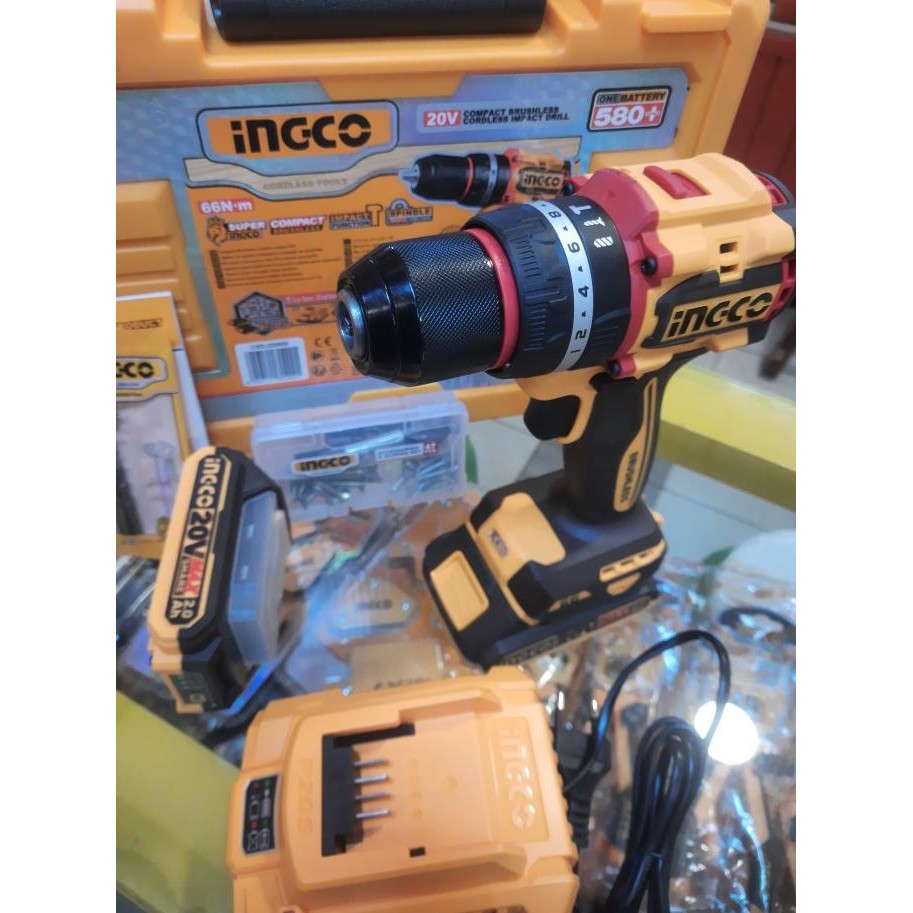 Mesin Bor Impact Drill Cordless 20V Brushless (13Mm) 66 Nm Ingco Cidli20668-Se - Bor Tembok