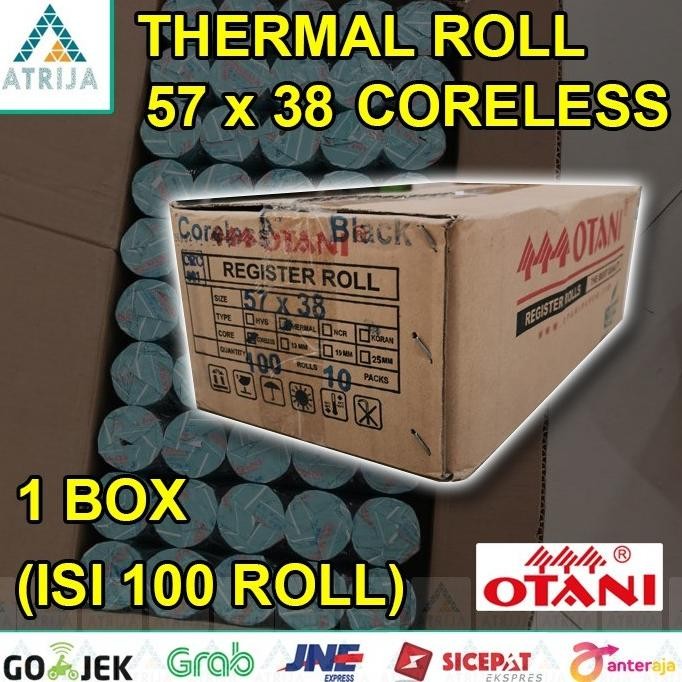 

BEBAS ONGKIR - 1 BOX (100) CORELESS Kertas Thermal Struk kasir OTANI Black 57x38