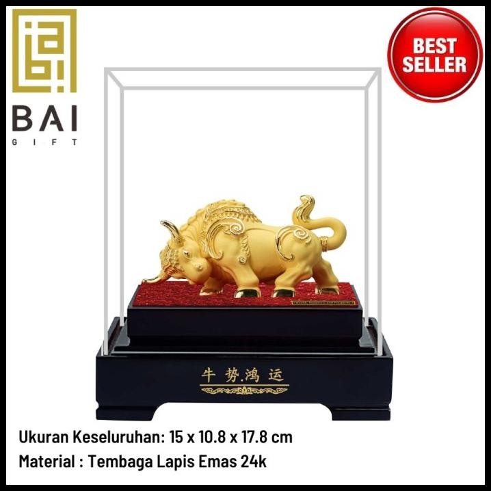 Pajangan Patung Shio Kerbau Lapis Emas 24K Patung Shio Kerbau S