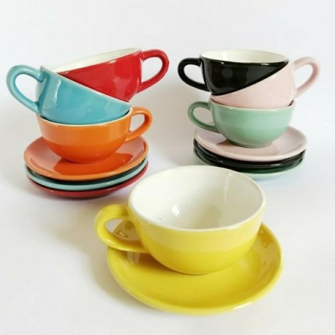 Cangkir Kopi 180ml Model Ceper Cappucino Coffee Latte Cup Saucer Warna