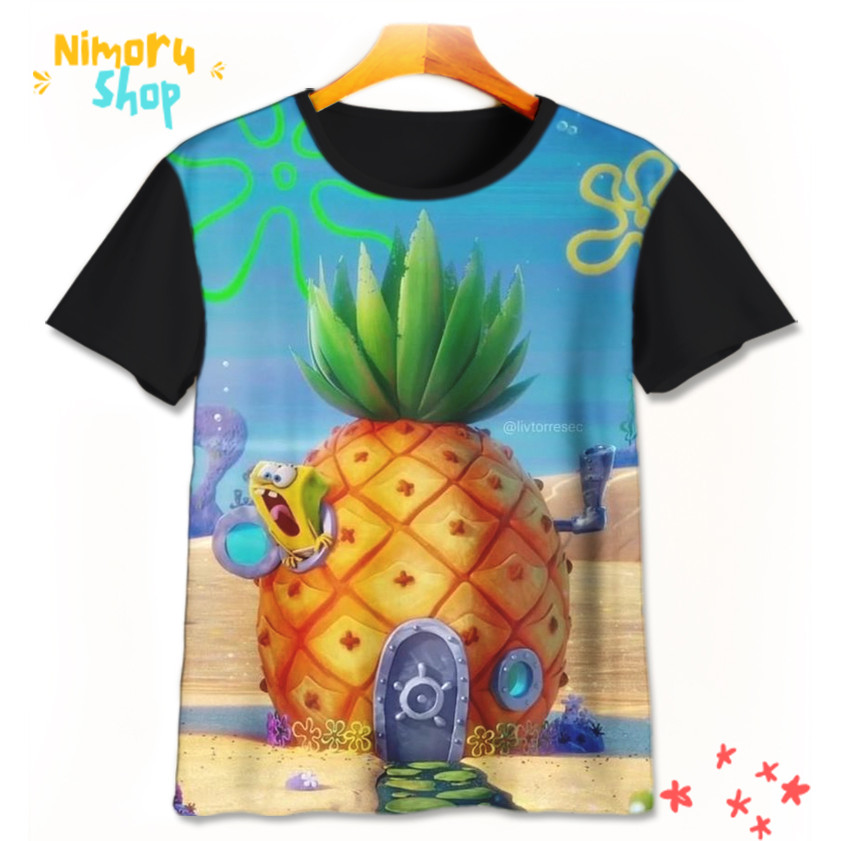 Baju Kaos Anak 3D Spongebob-6-designWD Spongebob Squarepants Cartoon Nickelodeon Untuk Usia 1-12 Tah
