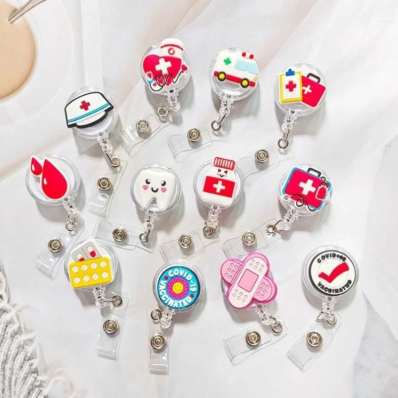 

Cartoon Creative Nurse Id Badge Clip Retractable Easy To Pull Clip Set Student Doctor Exhibition Name Card