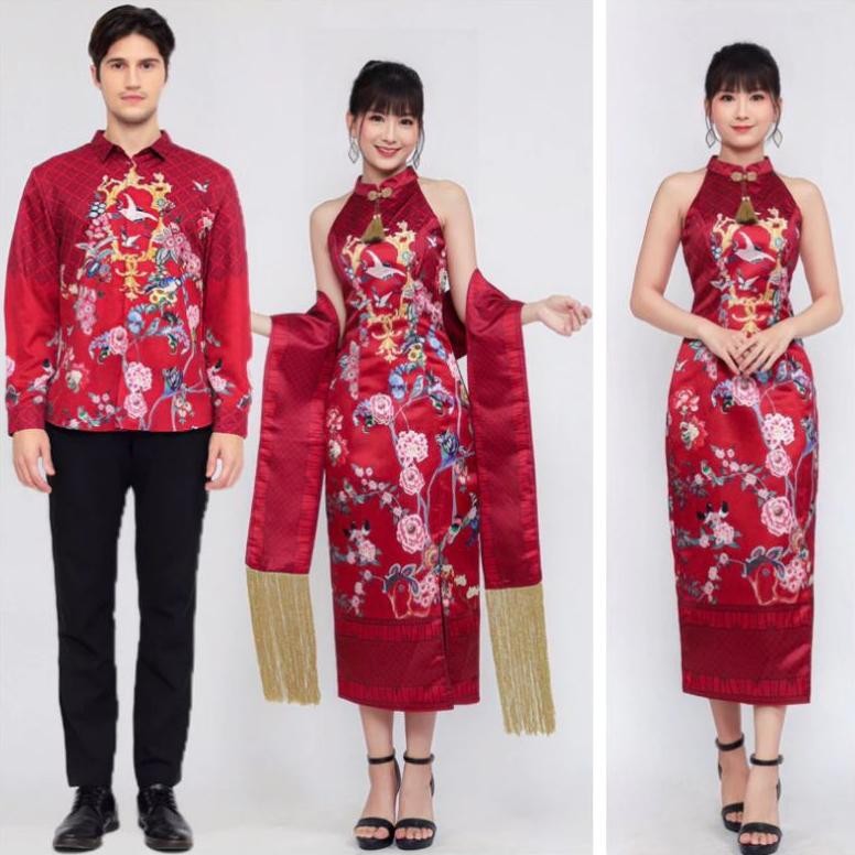 HJK couple dress cheongsam gold merah maroon pink dan changsan kemeja shanghai baju qipao Imlek Sinc