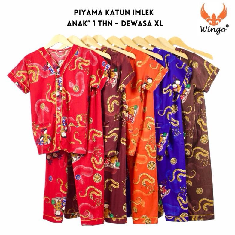 Mlarak Store [WINGO] PIYAMA KATUN IMLEK SHIO ULAR NAGA MERAH BAJU TIDUR COUPLE KELUARGA IBU ANAK CP