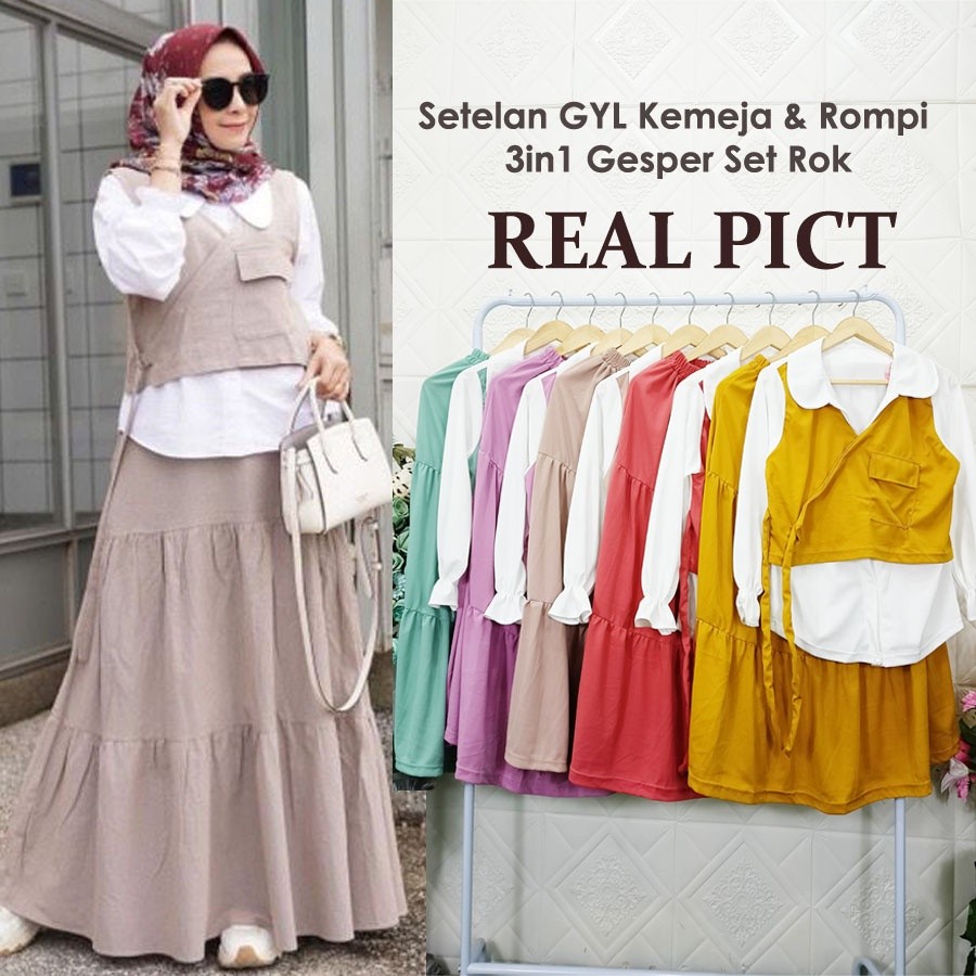 One Set Rok Wanita 1Set Rok Oneset Lebaran Remaja Prmpuan Wanset Roj Korean Style Stelan Crop Tunik 