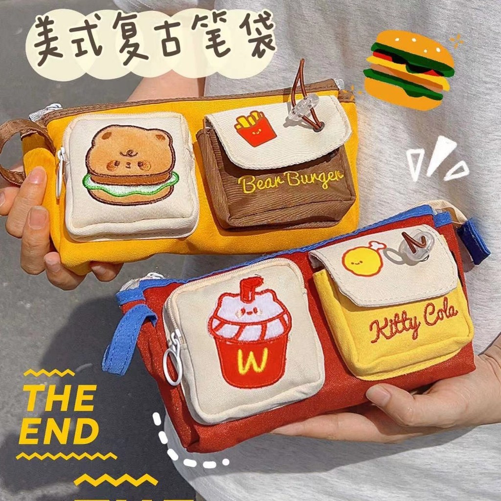 

Kotak Pensil Beruang Kecil Tampilan Tinggi, Kotak Alat Tulis Hamburger Universal Kapasitas Besar