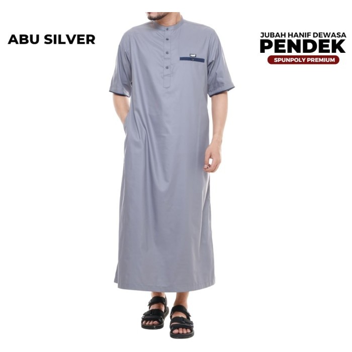 Jubah Pria Baju Jubah Gamis Pria JUMBO (XXL - XXXL) Muslim Lengan Pendek Putih - Abu Silver, XXXL pu