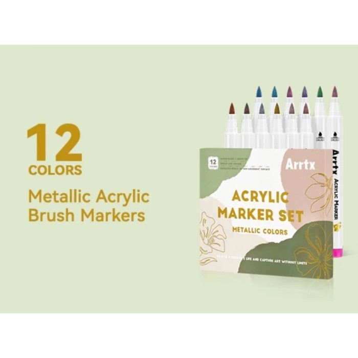 

TERBARU Arrtx acrylic brush marker metallic 12 colors