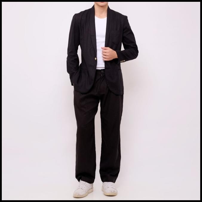 Outer Linen Set Pria Panjang Hitam By Remedy - Midnight Blazer Set
