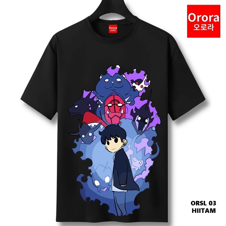 Orora Kaos Distro Solo Leveling Premium - Baju Atasan Sablon Pria Wanita Warna Hitam Putih Ukuran S 