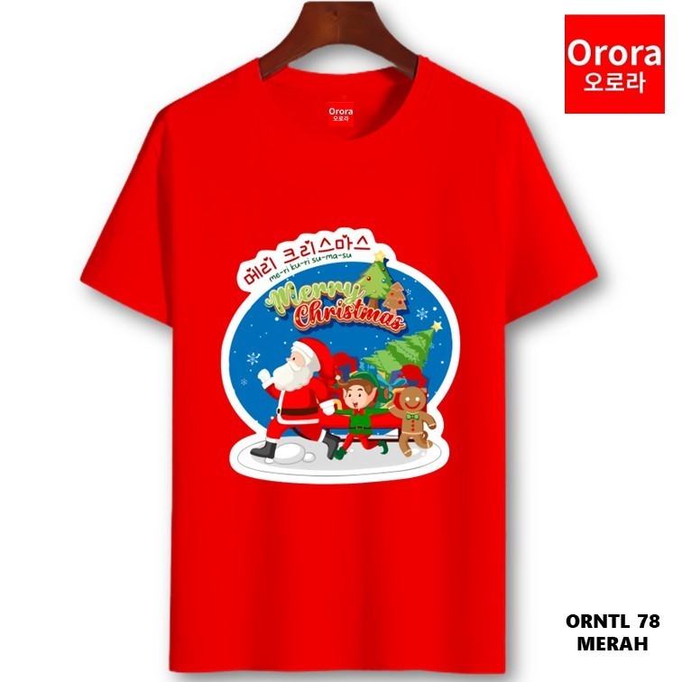 Orora Kaos Distro Natal Korea Style Premium - Baju Atasan Sablon Pria Wanita Warna Hitam Putih Ukura