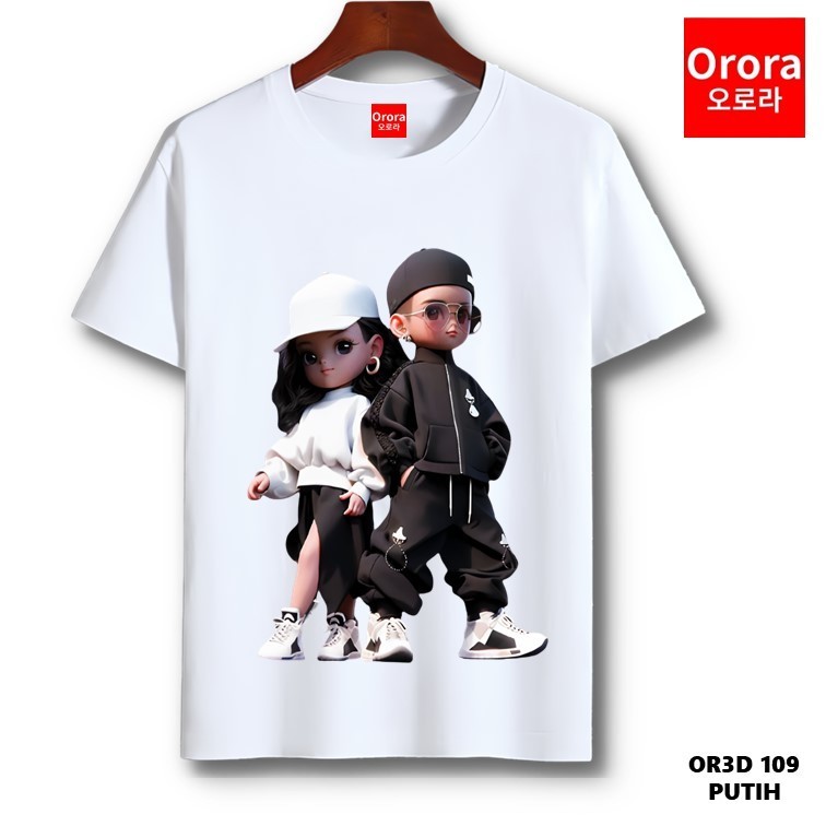Orora Kaos 3 Dimensi Distro Premium Couple Dancer - Baju Atasan Sablon Pria Wanita Warna Hitam Putih