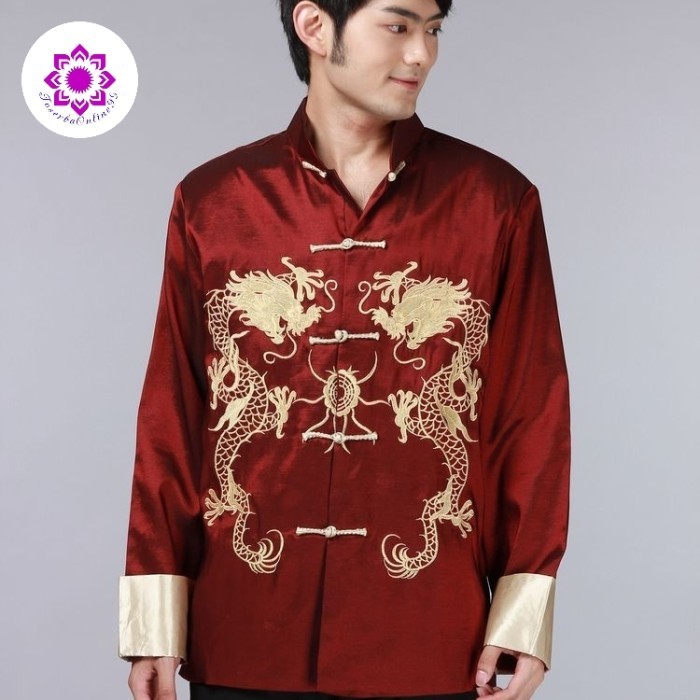 Cny Sale Atasan Cheongsam Pria Tang Suit Furing Bordir