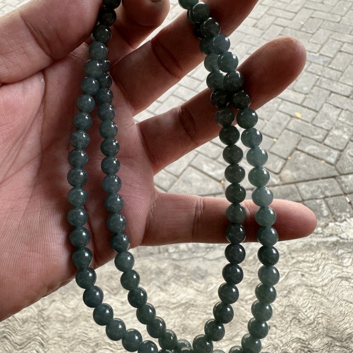 Kalung Gelang Giok Feicui Burma Blue Water Asli Jade Tipe A Natural 6.8 Mm