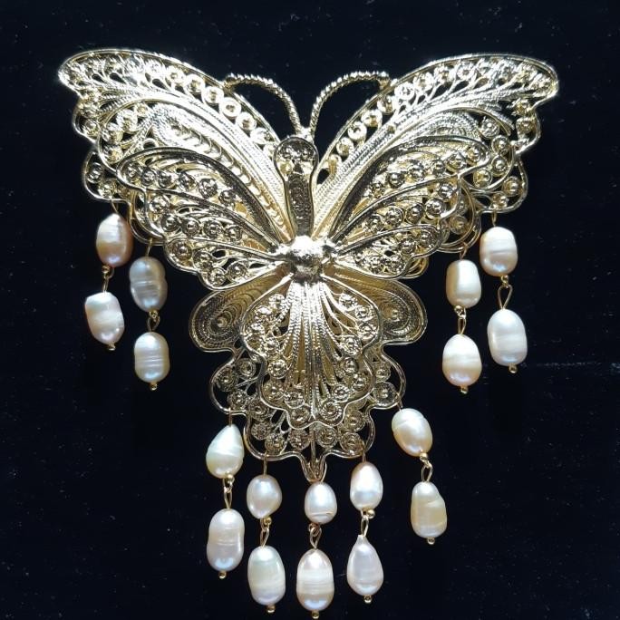 Bros alpaka mutiara air tawar kupu-kupu besar Bros Kebaya Bros Etnik H56J