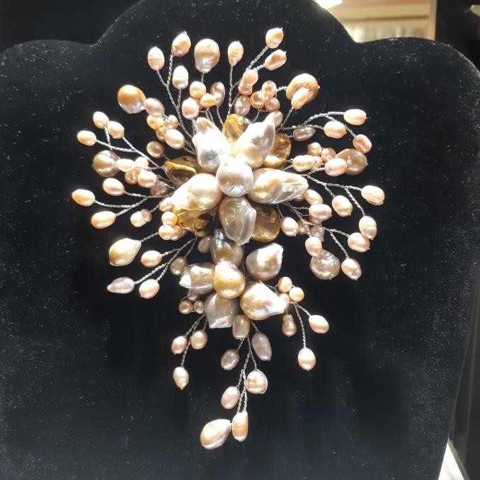Bros mutiara barok cabang susun besar, bros kebaya mutiara barok besar H56J