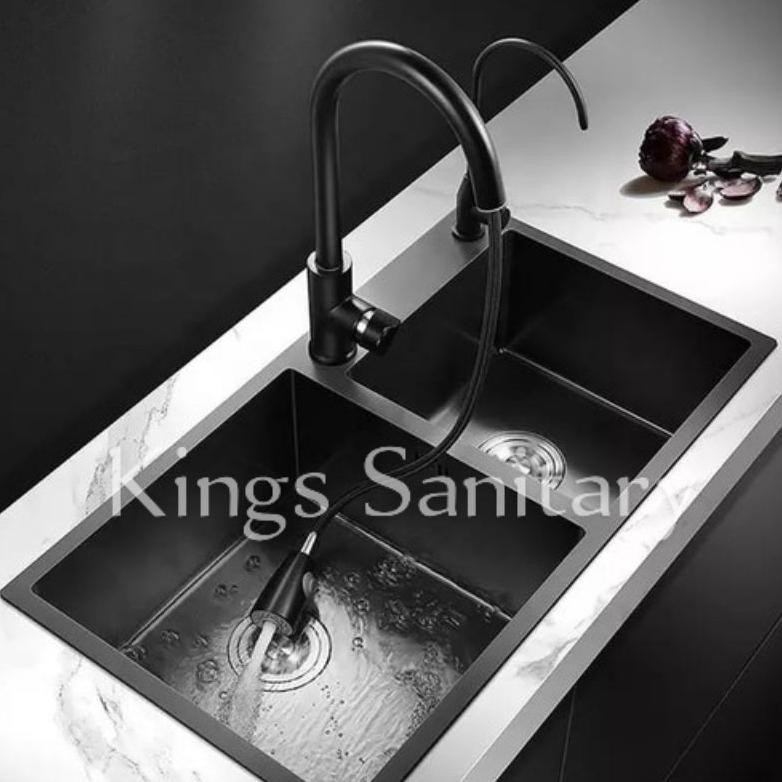 Paket Kitchen Sink INOBE VALPRA BLACK 8245 kran tarik /Bak Cuci Piring Hitam 2 Lubang Stainless sus 