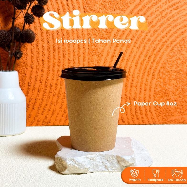 PENAWARAN TERBATAS [ISI 1000PCS] Sedotan Paper Cup Pipih 12cm / Sedotan Stirrer Hot Cup Kopi / Sedot