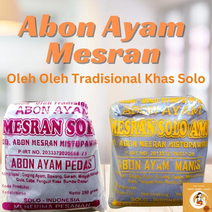 

PROMO SPECIAL Abon Sapi Ayam Mesran Oleh Oleh Tradisional Asli Solo
