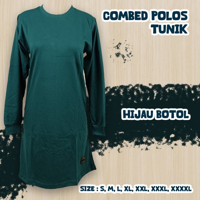 S-XXXL Kaos Polos Wanita Tunik Muslimah Hijau/Seragam Olahraga jumbo - Hijau Botol, S elegan termura