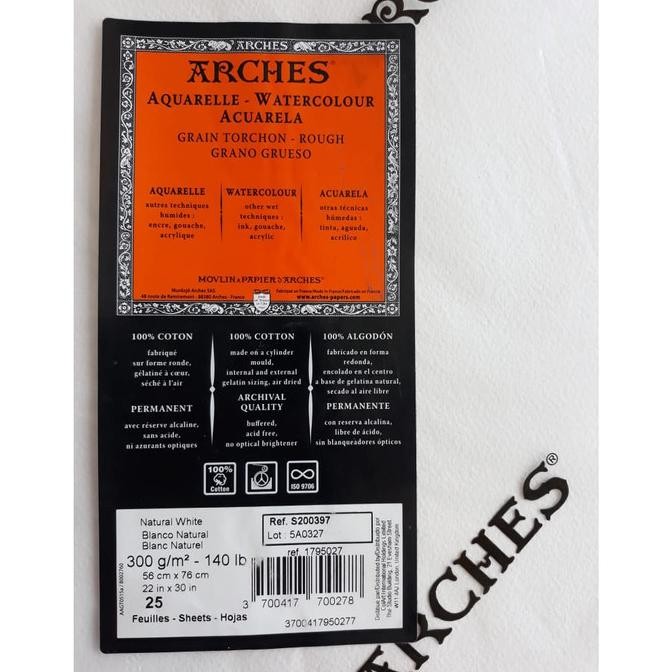 

Sale Arches Water Colour Paper Rough 300Gsm 56X76 Cm