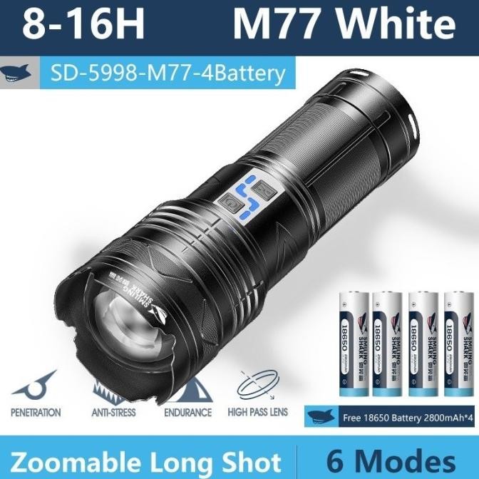 SENTER LED SMILING SHARK SD-5998 M77 - ZOOM JARAK JAUH -CHARGER TYPE C