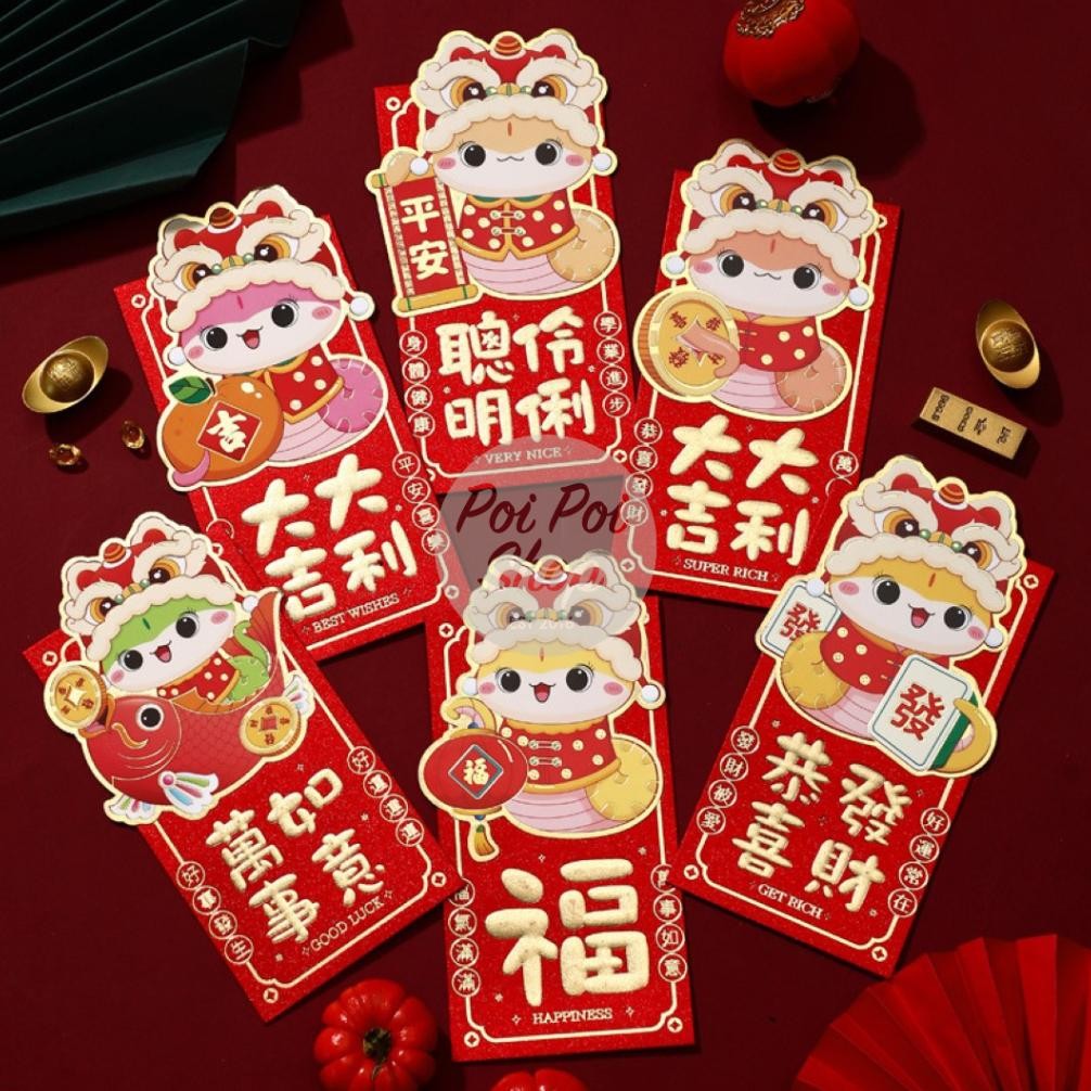 

Angpao Imlek Ular 2025 3D RX Premium Glitter V Panjang Shio Ular Angpau Ampau Hongbao Kartun Grosir Murah isi 6 Tebal Motif Karakter Berkualitas Bahan Terbaik