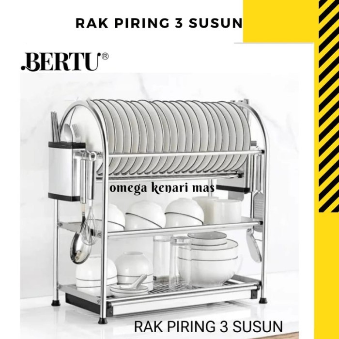 Terbaru Rak Piring 3 Susun Stainless Steel 304 Rak Dapur