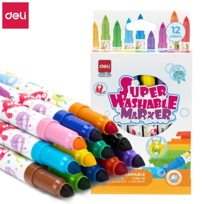 

DELI WASHABLE MARKER SPIDOL WARNA ANAK 12 24 WARNA MUDAH DICUCI EC155
