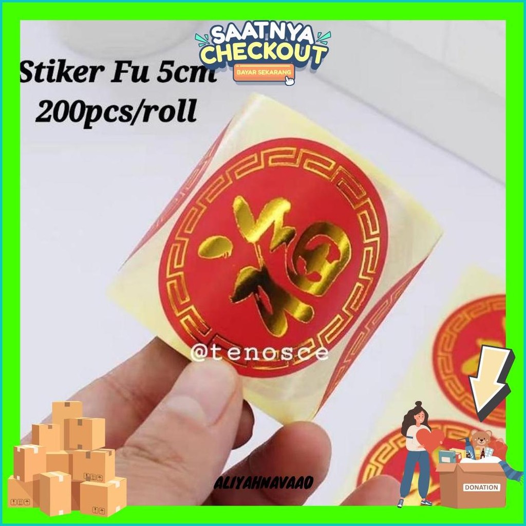 

200Pcs/Roll Stiker Label Fu 5Cm Hock Imlek Konien Dekorasi Kilat