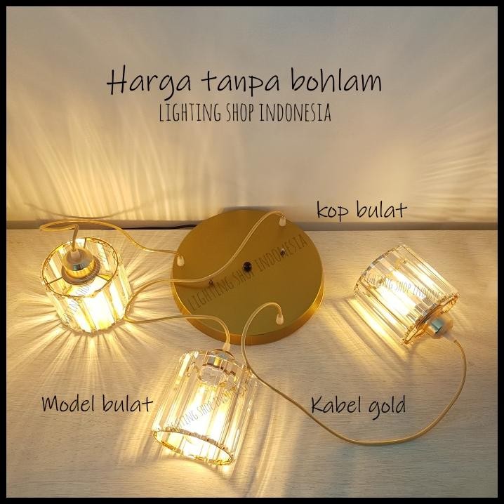 Lampu Gantung Kaca Kristal 3In1 Void Kop Bulat Modern Meja Makan 1Set