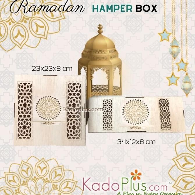 

PROMO BOX HAMPERS LEBARAN BOX KAYU LASER CUT 23X23X8 CM