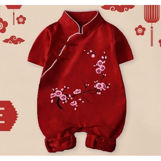 Baju Imlek Cheongsam Bayi Perempuan 1 1.5 Tahun Jumper Congsam Merah