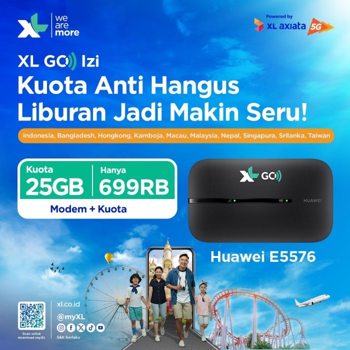 Mifi Modem Wifi 4G All Operator Huawei E5576 Free XL Go IZI 25GB