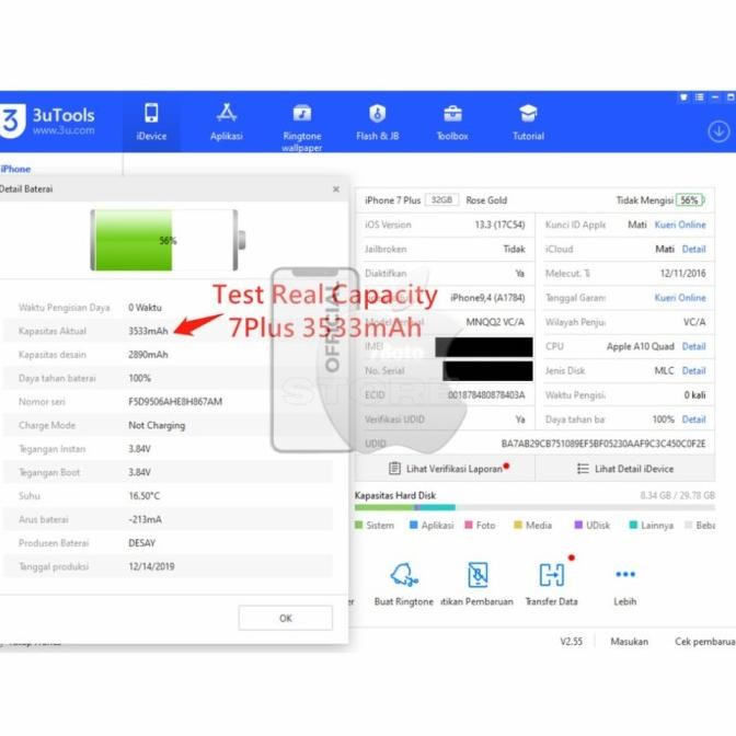 Batre baterai iphone X,5/5G,5S/5C,SE double power cortex Original SAMD