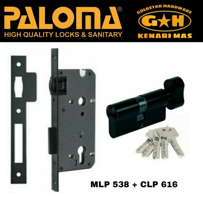 PALOMA MLP538+CLP616 BODY KUNCI ROLLER 50MM SET CYLINDER HITAM