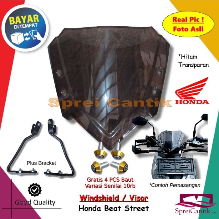 VISOR WINDSHIELD BEAT STREET PLUS BRACKET - WINSIL KACA DEPAN VARIASI MOTOR HONDA BONUS BAUT BEST