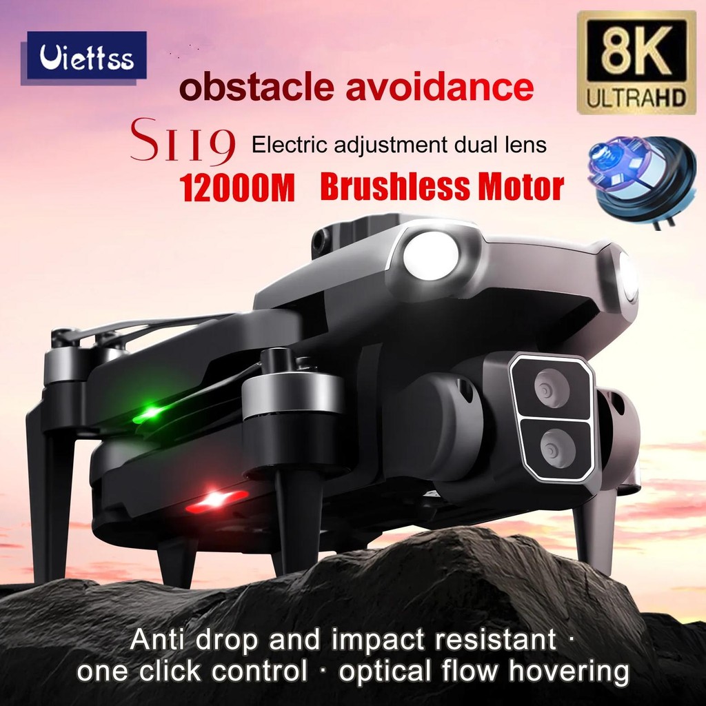 professional s119 drone 8k with dual camera 5g wifi smart obstacle avoidance fpv brushless motor rc 