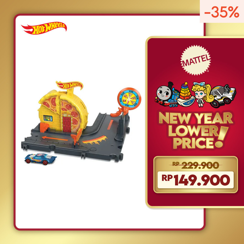 Hot Wheels City Speedy Pizza Pick-Up - Mainan Trek Mobil Balap