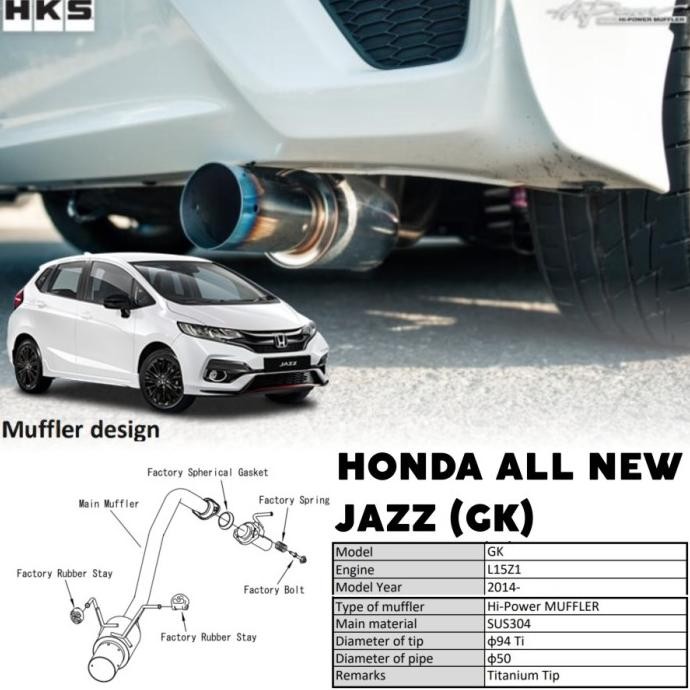 Aksesoris Muffler Knalpot HKS Hi Power Ti Honda Jazz GK GK5 15+