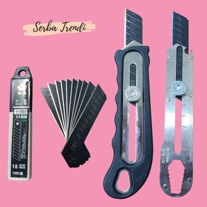 

Pisau Cutter Stainless Baja Multifungsi Pengaris Gagang Cover Karet 18mm