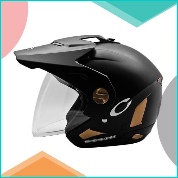 Helm Motor Half Face Semi Cross Cargloss Former Text Black Doff Gold 0