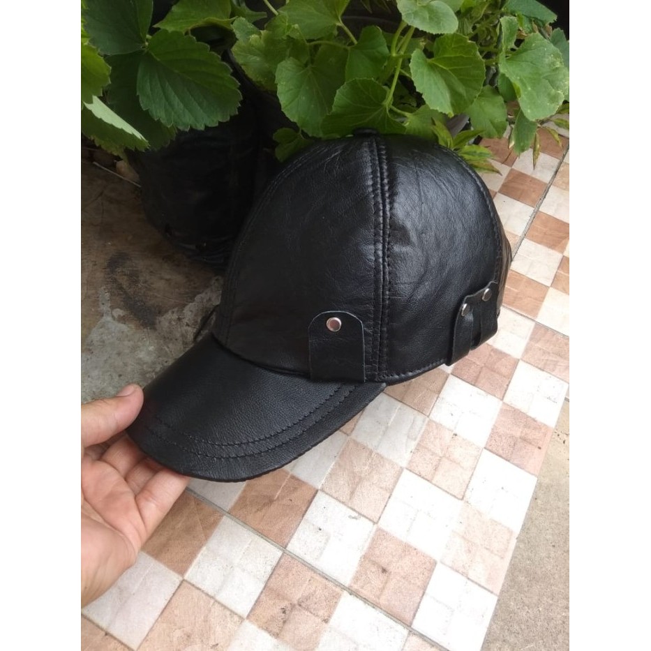 Topi Topi Kulit Asli Garut Keren Pria Model Polos Belimbing - Hitam sport terbaru