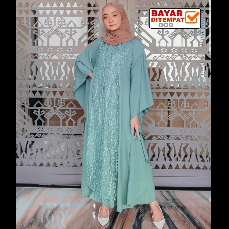 Kaftan Wanita 2025 Simple Elegan Baju Lebaran Cewek Pakaian Keluarga Tunik Murah Abaya Kaptan Bordir